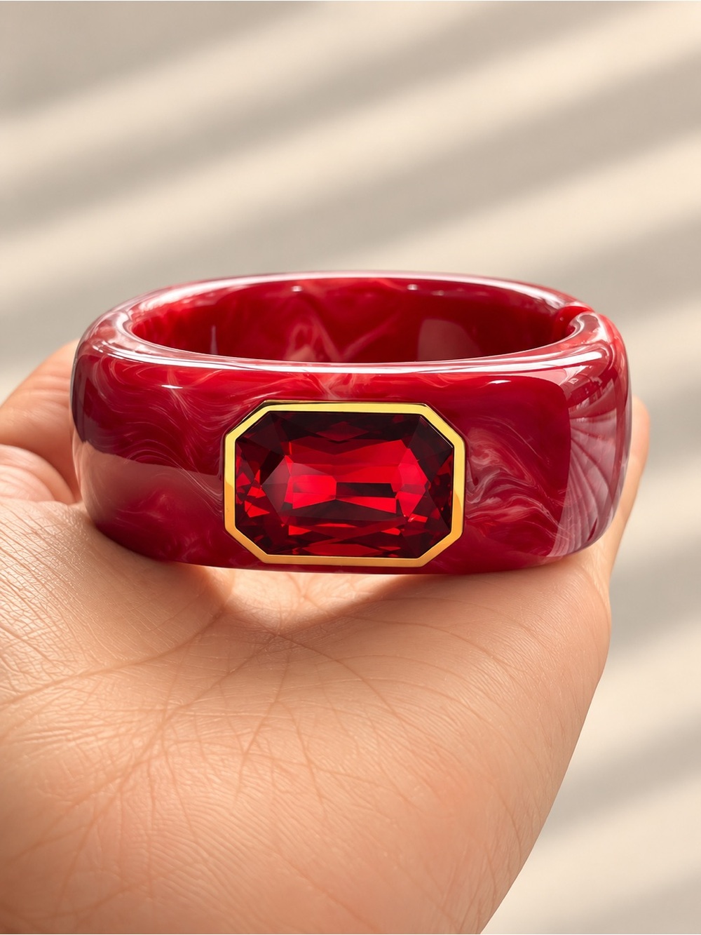 Burgundy Crystal Statement Bangle Bracelet
